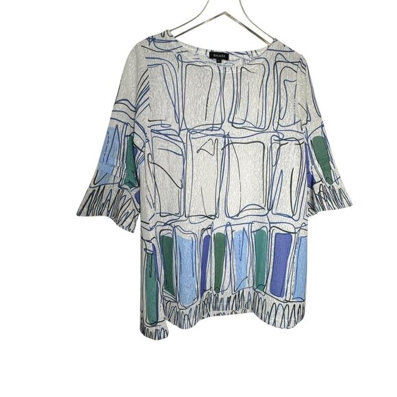 DAMEE INC white blue lightweight boxy tunic top womens size Large blouse - Picture 4 of 8